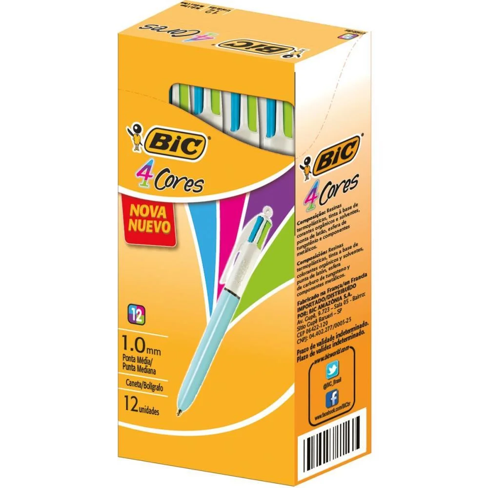 CANETA ESFEROGRAFICA BIC 4 CORES REFRESH CORPO AZUL BIC (CX.C/12)