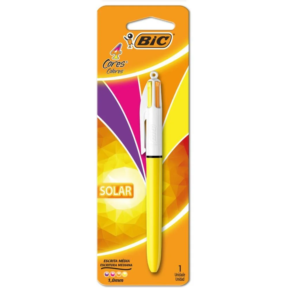 CANETA ESFEROGRAFICA BIC 4 CORES SOLAR FASHION BIC (BLISTER)
