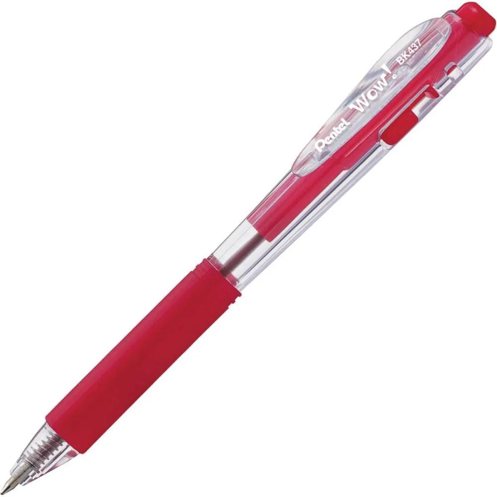 CANETA ESFEROGRAFICA RETRATIL WOW 0,7MM VERMELHA PENTEL (CX.C/12)