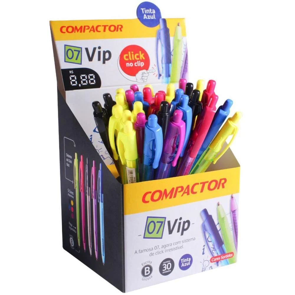 CANETA ESFEROGRAFICA RETRATIL 07 VIP GROSSA AZUL COMPACTOR (DP.C/30)