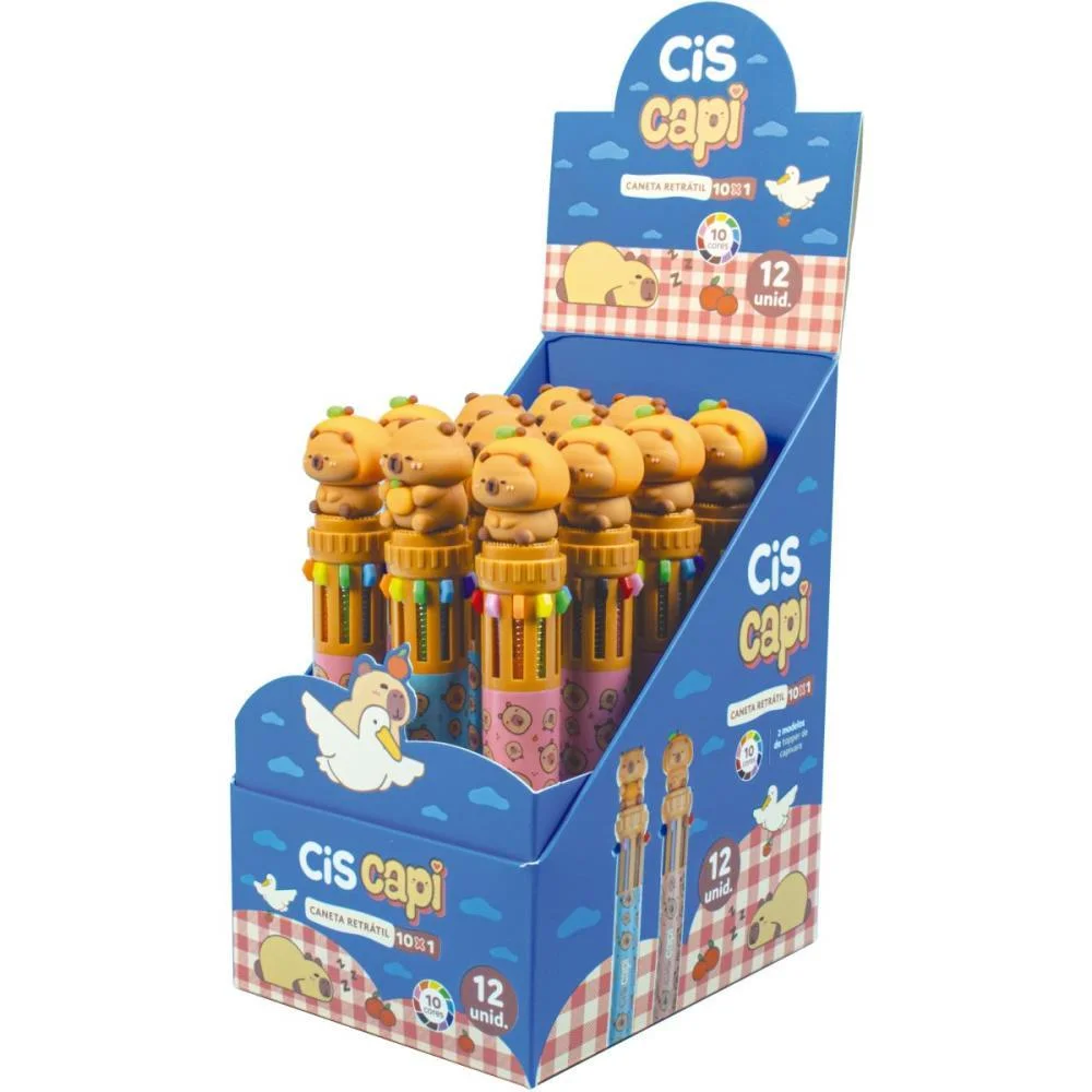 CANETA ESFEROGRAFICA RETRATIL CAPIVARA 10X1 10CORES 2MODELOS SERTIC (DP.C/12)