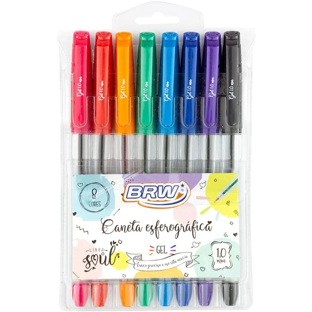 CANETA GEL SOUL 1.0MM 8CORES BRW (BLISTER)