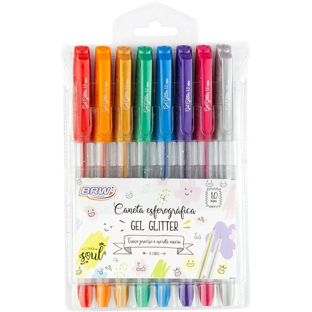 CANETA GEL SOUL 1.0MM 8 CORES GLITTER BRW (BLISTER)