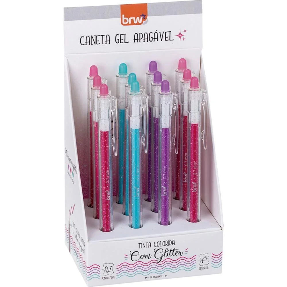 CANETA GEL DIVERT GEL GLIT.APAG.0.7MM 3CO BRW (DP.C/12)