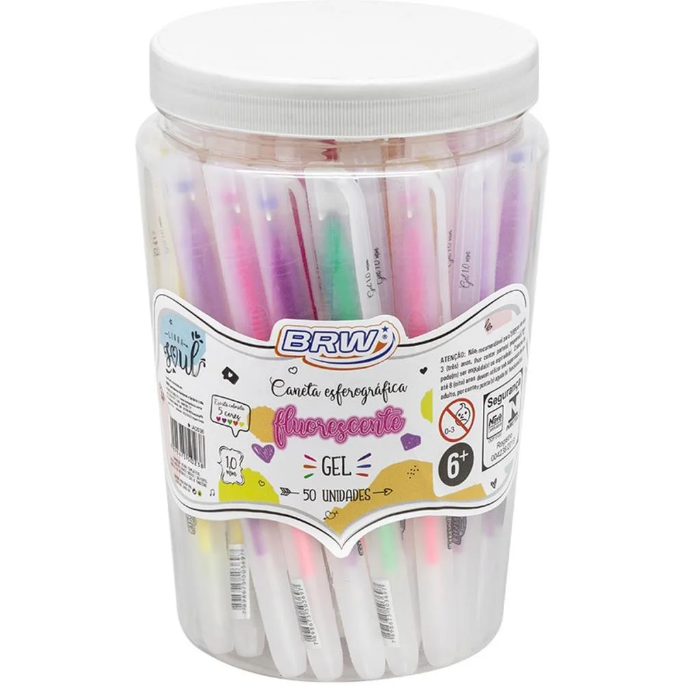 CANETA GEL FLUORESCENTE 1.0MM 5 CORES BRW (DP.C/50)