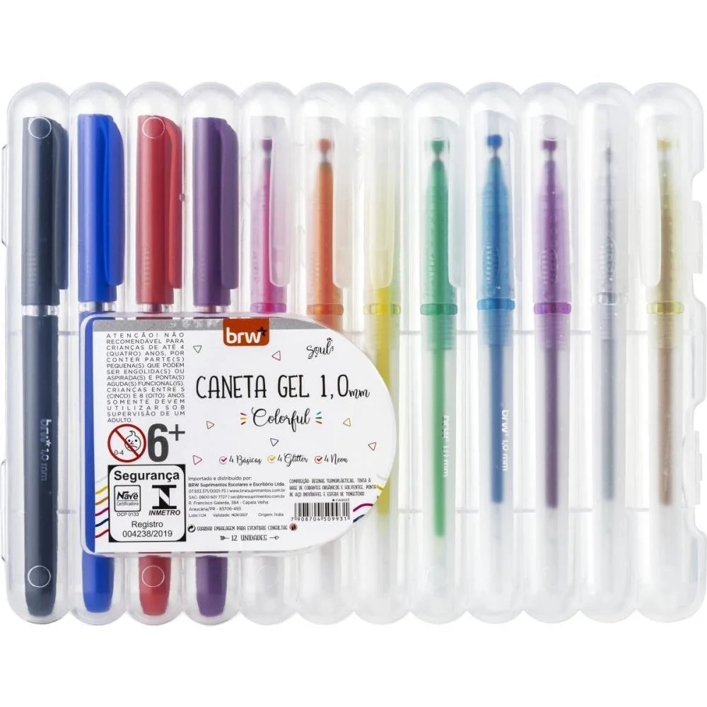 CANETA GEL COLORFUL C/12 CORES (S) BRW (BLISTER)