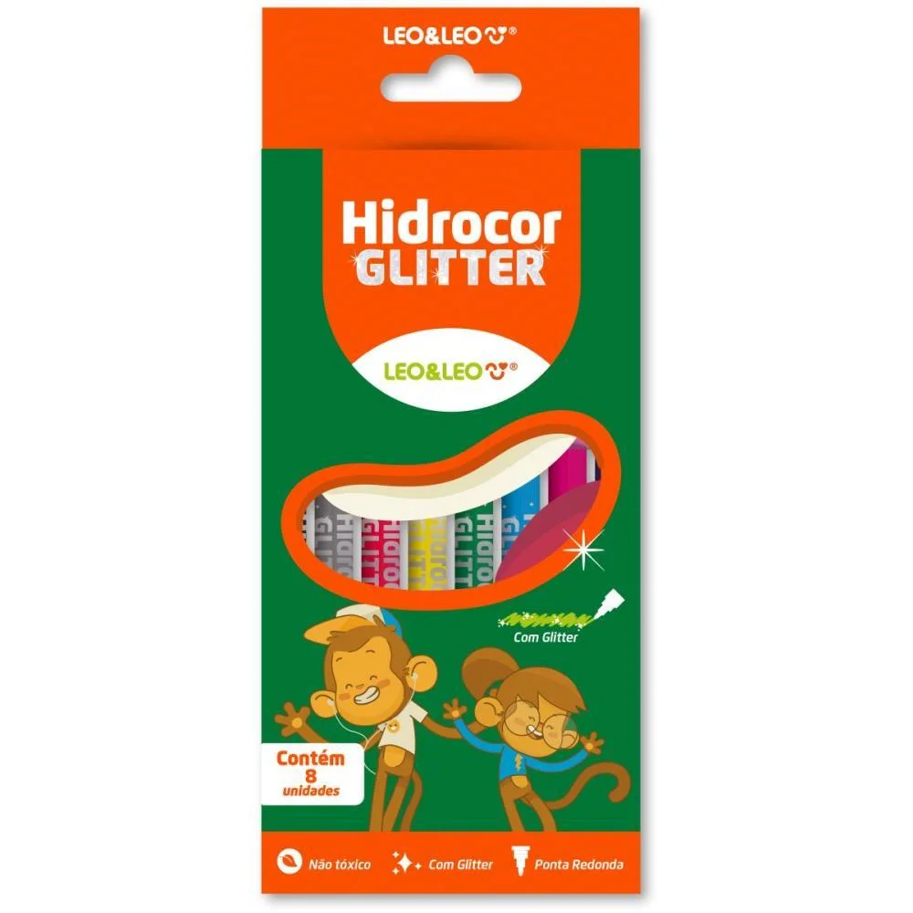 CANETA HIDROGRAFICA HIDROCOR 8 CORES C/GLITTER LEONORA (ESTOJO)