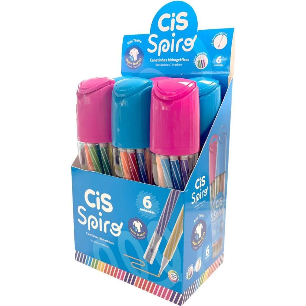 CANETA HIDROGRAFICA CIS SPIRO 12 CORES AZUL/ROSA SERTIC (DP.C/06)