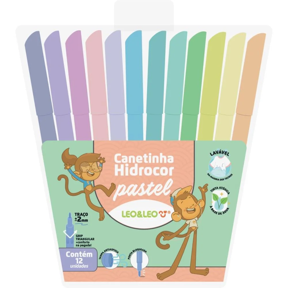 CANETA HIDROGRAFICA LEO E LEO TONS PASTEL 12CORES LEONORA (ESTOJO)