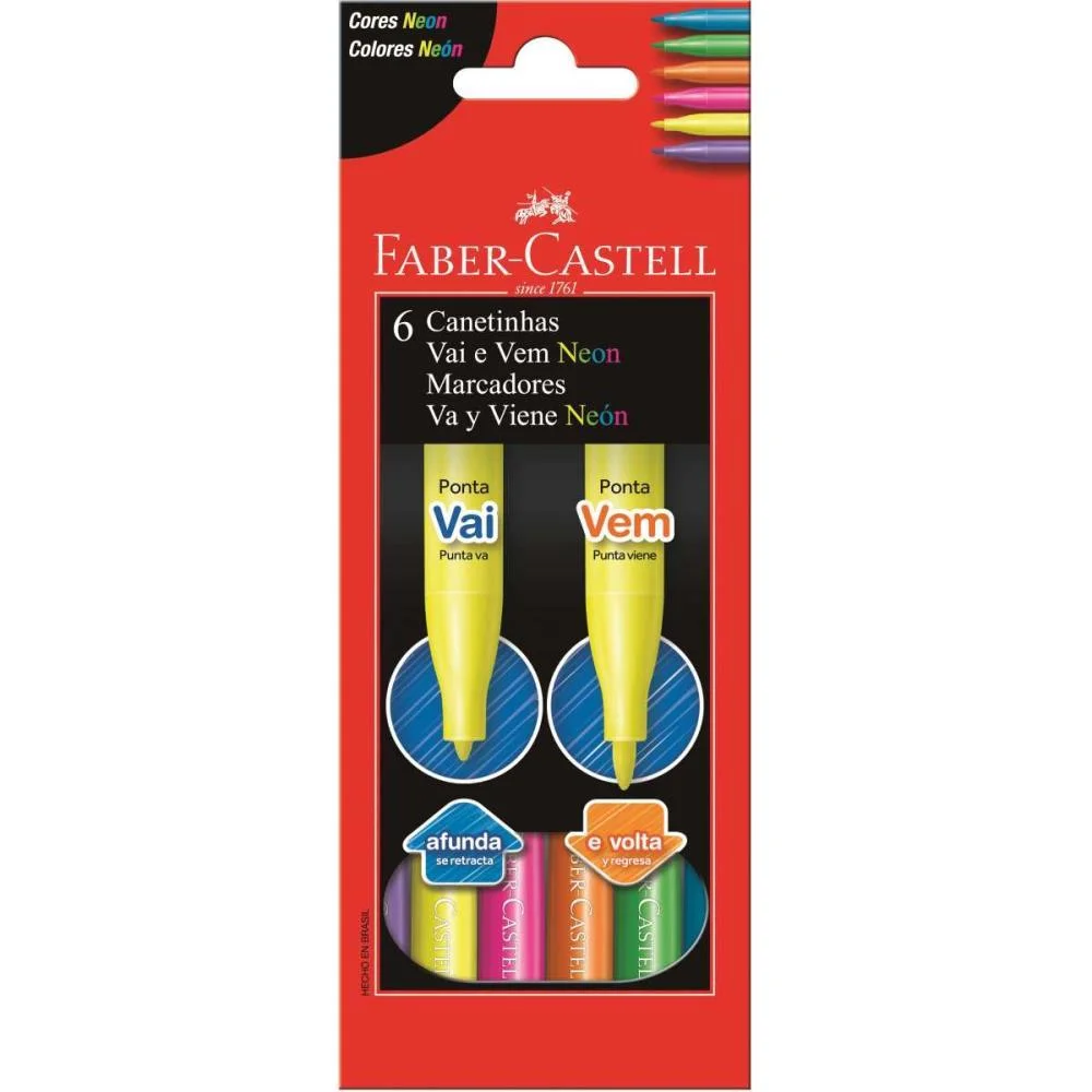 CANETA HIDROGRAFICA VAI E VEM NEON 6 CORES FABER-CASTELL (PCT.C/12)