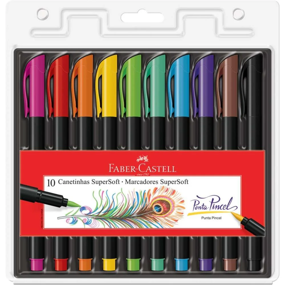 CANETA HIDROGRAFICA SUPERSOFT BRUSH 10CORES FABER-CASTELL (CX.C/06)