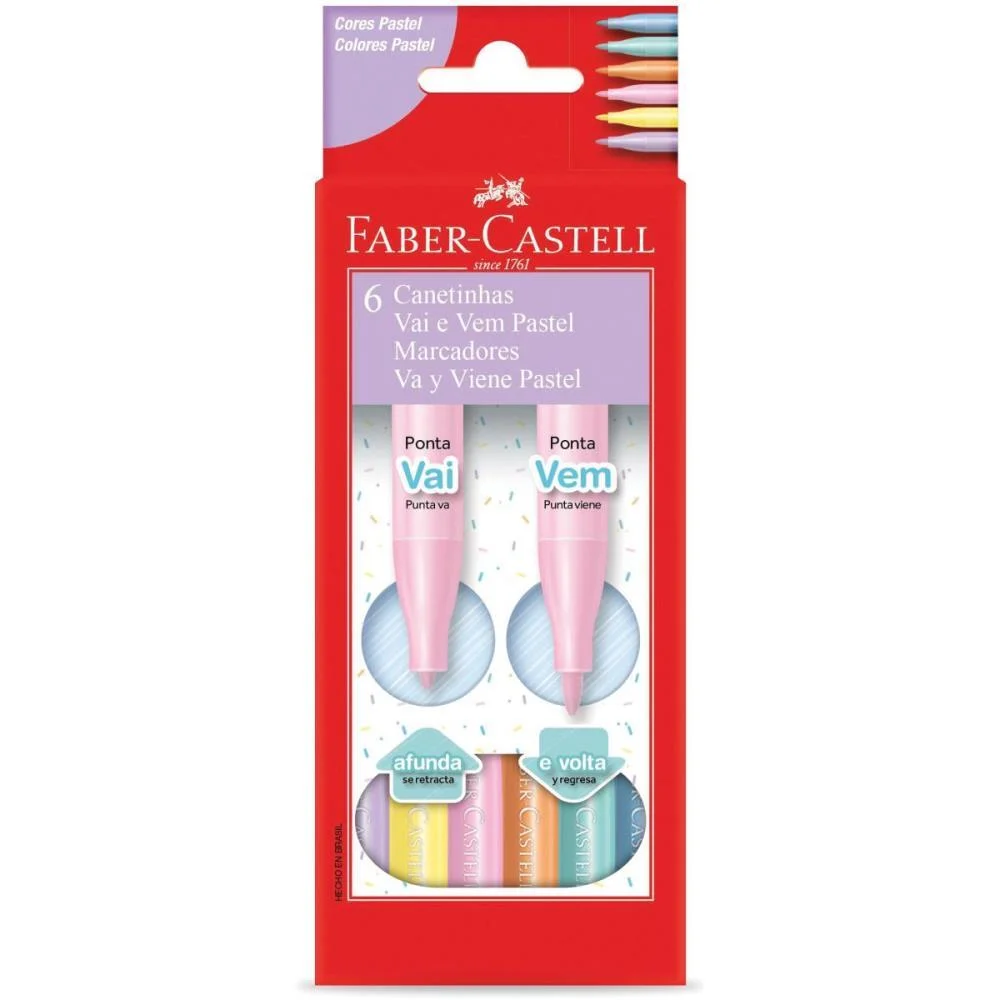 CANETA HIDROGRAFICA TONS PASTEL VAI E VEM 6 CORES FABER-CASTELL (PCT.C/12)