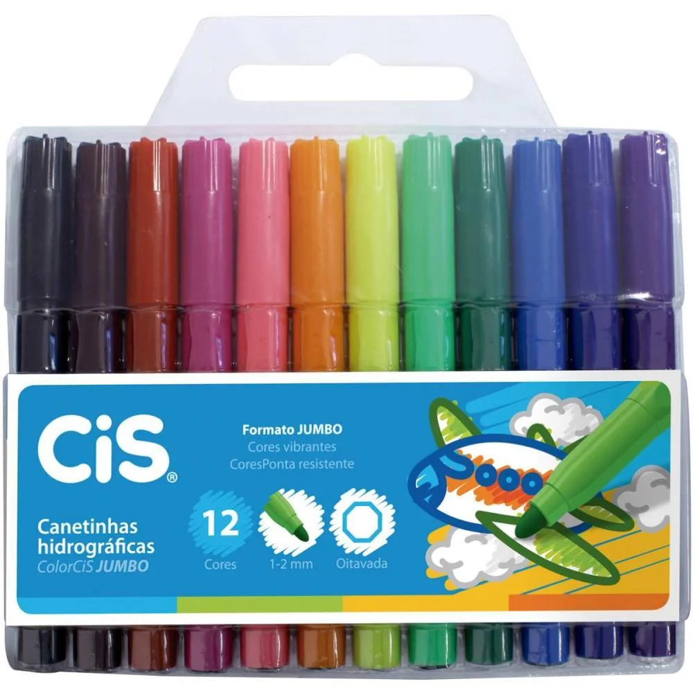 CANETA HIDROGRAFICA JUMBO CIS 12 CORES SERTIC (ESTOJO)