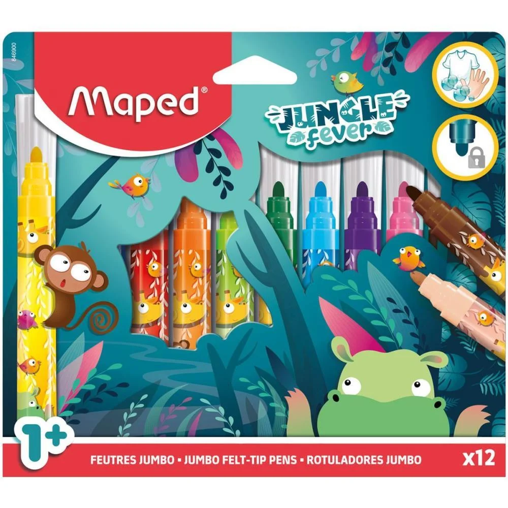 CANETA HIDROGRAFICA JUMBO JUNGLE FEVER 12 CORES MAPED (PCT.C/03)
