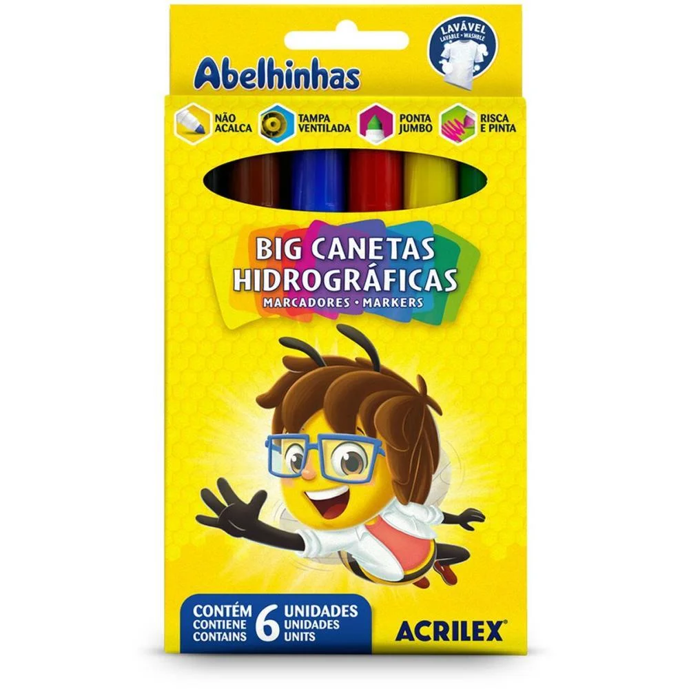 CANETA HIDROGRAFICA JUMBO BIG 6 CORES ACRILEX (PCT.C/06)