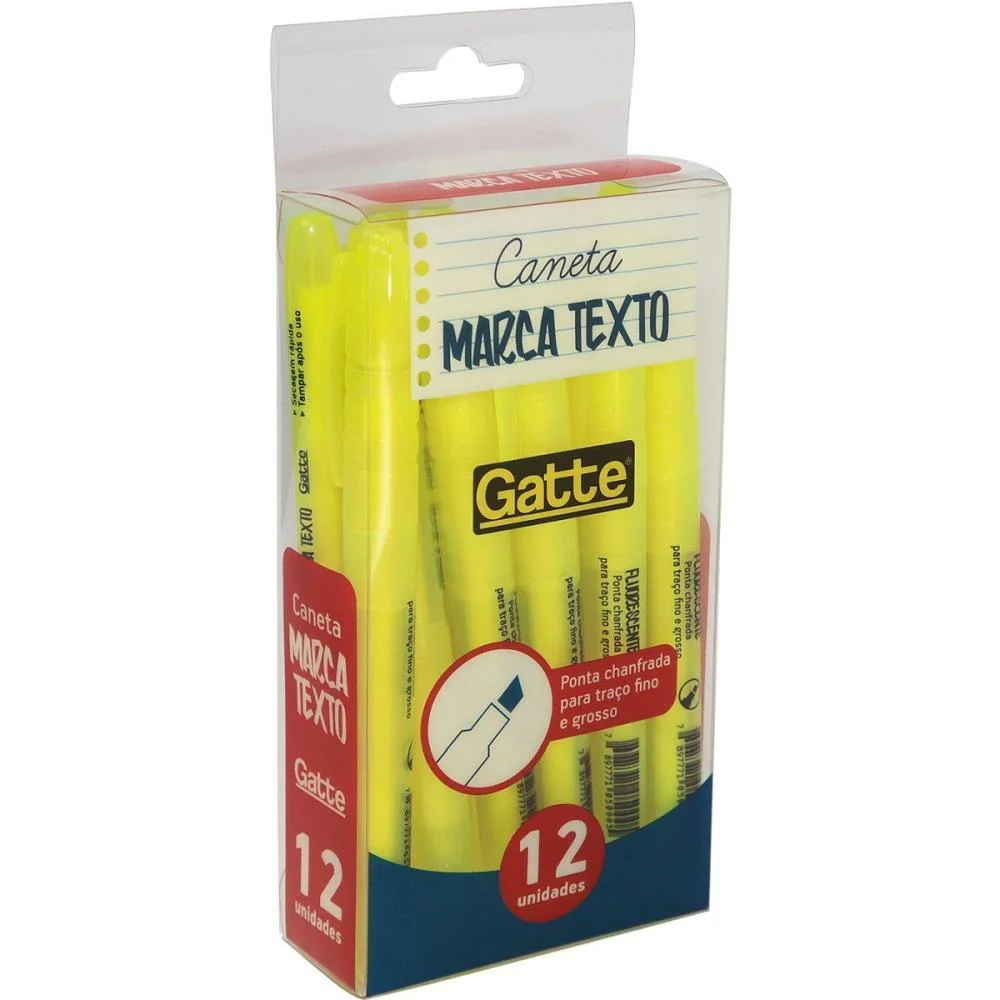 CANETA MARCA TEXTO GATTE AMARELA 4MM MAKE+ (CX.C/12)