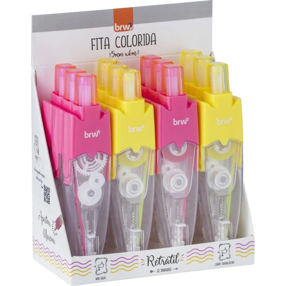 CANETA MARCA TEXTO FITA NEON 5MMX6M AM. E RS. BRW (DP.C/12)