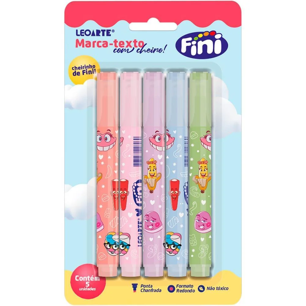 CANETA MARCA TEXTO FINI C/AROMA 5 CORES LEONORA (BLISTER)