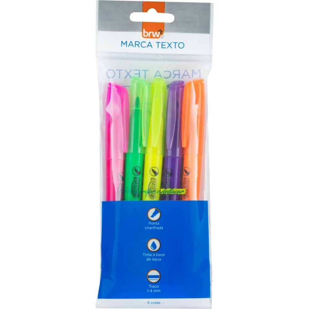 CANETA MARCA TEXTO NEON 5 CORES BLISTER BRW (CX.C/12)
