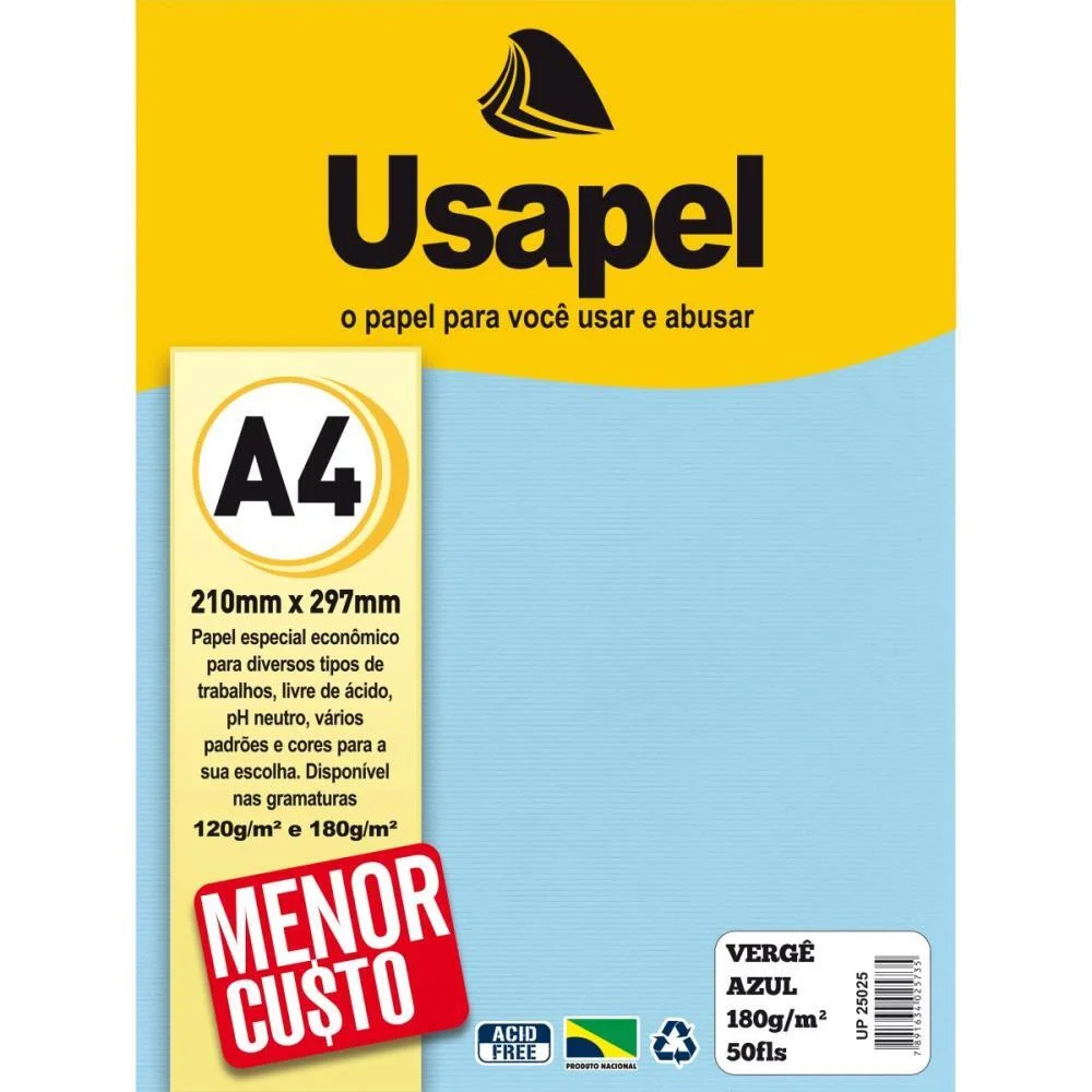 PAPEL A4 VERGE USAPEL AZUL 180G. FILIPERSON (PCT.C/50)