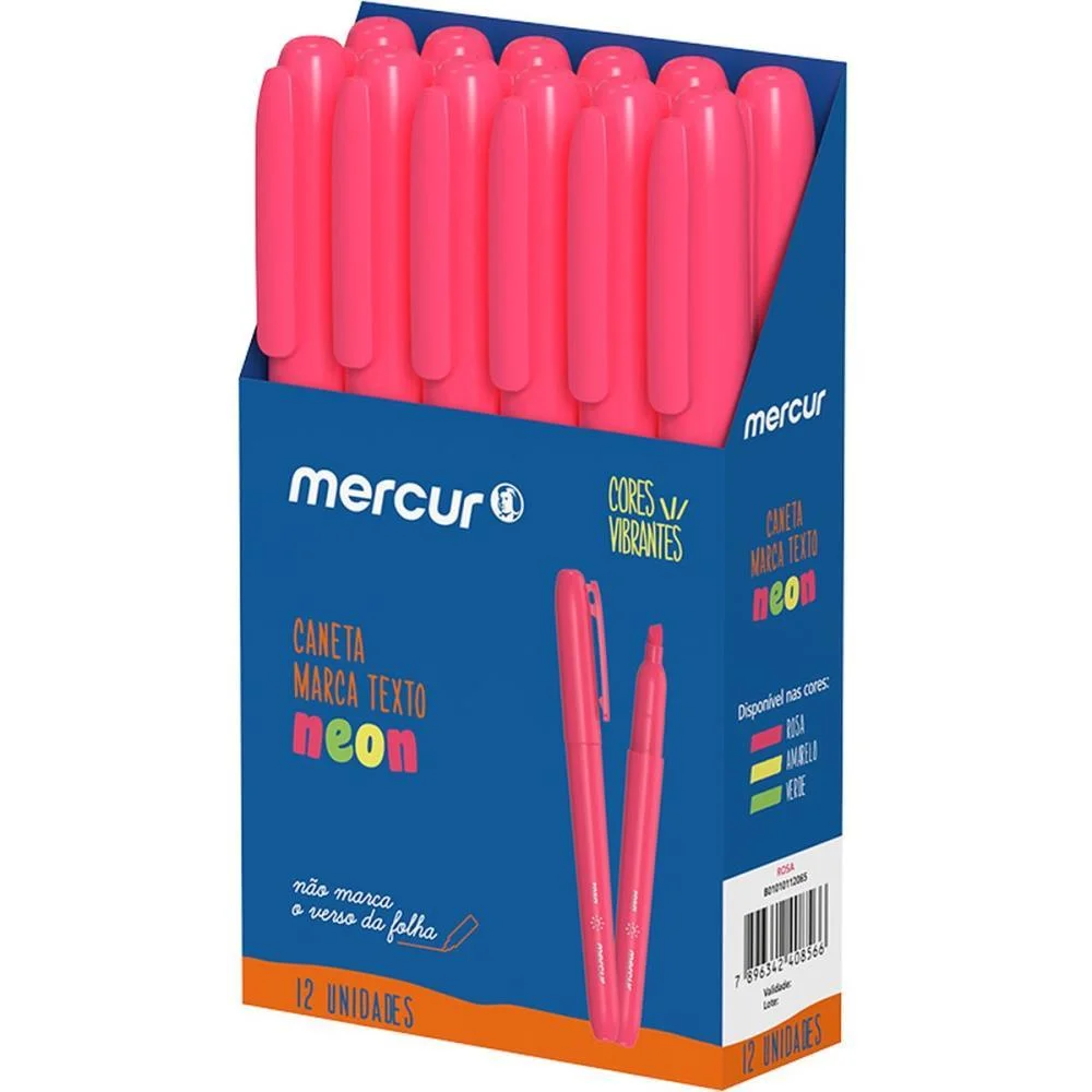 CANETA MARCA TEXTO ROSA NEON MERCUR (CX.C/12)