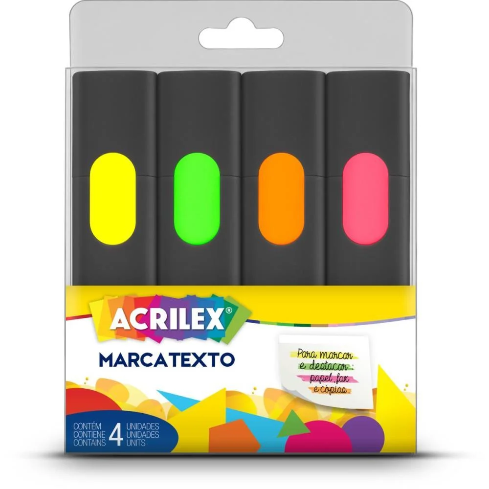 CANETA MARCA TEXTO OFFICE 4CORES ACRILEX (BLISTER)