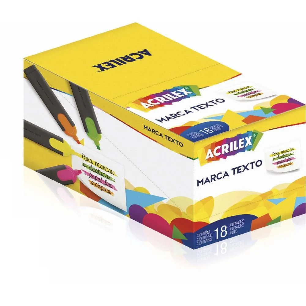 CANETA MARCA TEXTO OFFICE 18 CORES SORTIDAS ACRILEX (CX.C/18)