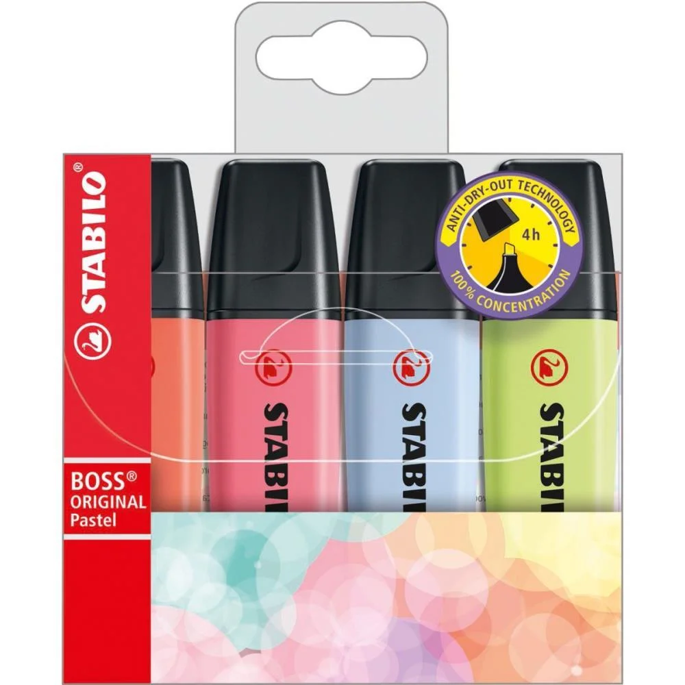 CANETA MARCA TEXTO STABILO BOSS 70/4-3 4 CORES SERTIC (ESTOJO)