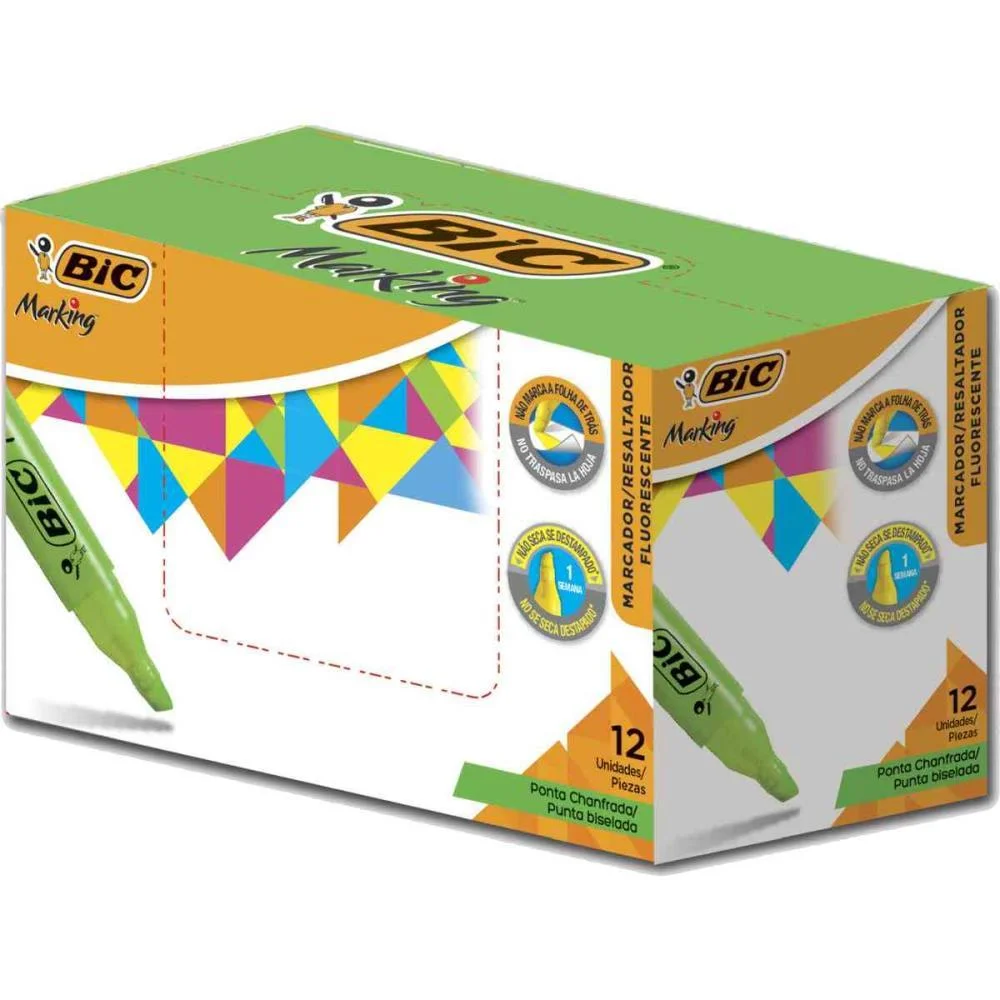 CANETA MARCA TEXTO MARKING FLUORESCENTE VERDE BIC (CX.C/12)