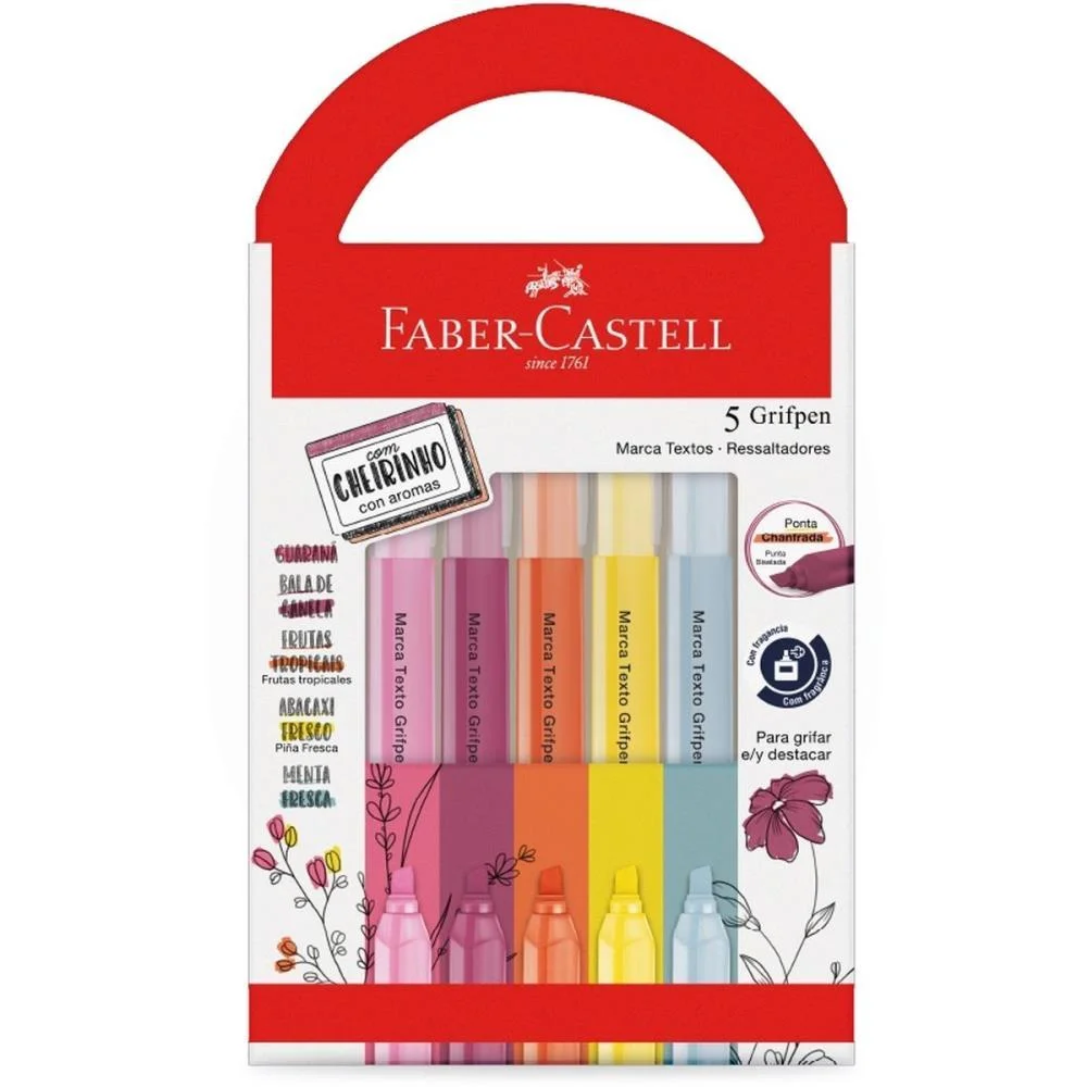 CANETA MARCA TEXTO GRIFPEN 5 CORES C/CHEIRINHO FABER-CASTELL (PCT.C/06)