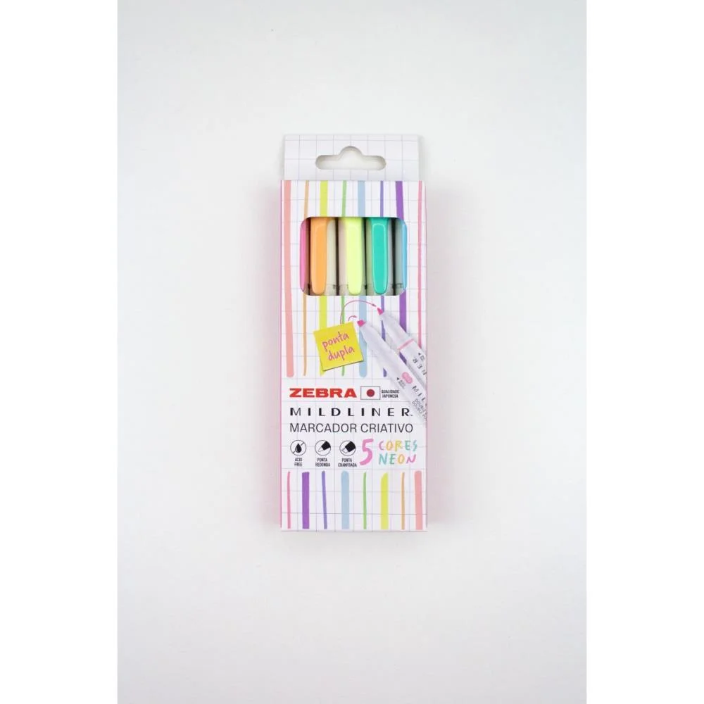 CANETA MARCA TEXTO MILDLINER 5 CORES NEON NEWPEN (ESTOJO)