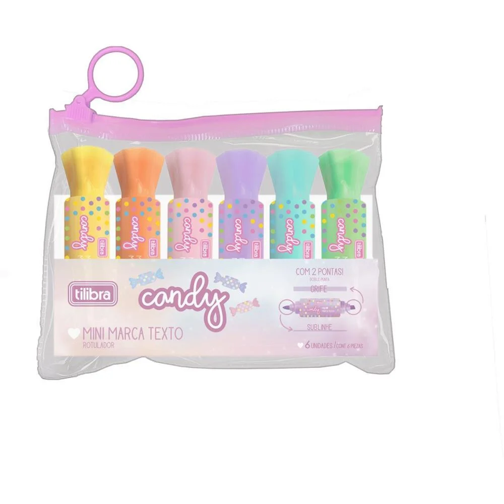 CANETA MARCA TEXTO MINI CANDY DUAS PONTAS 6 CORES TILIBRA (ESTOJO)
