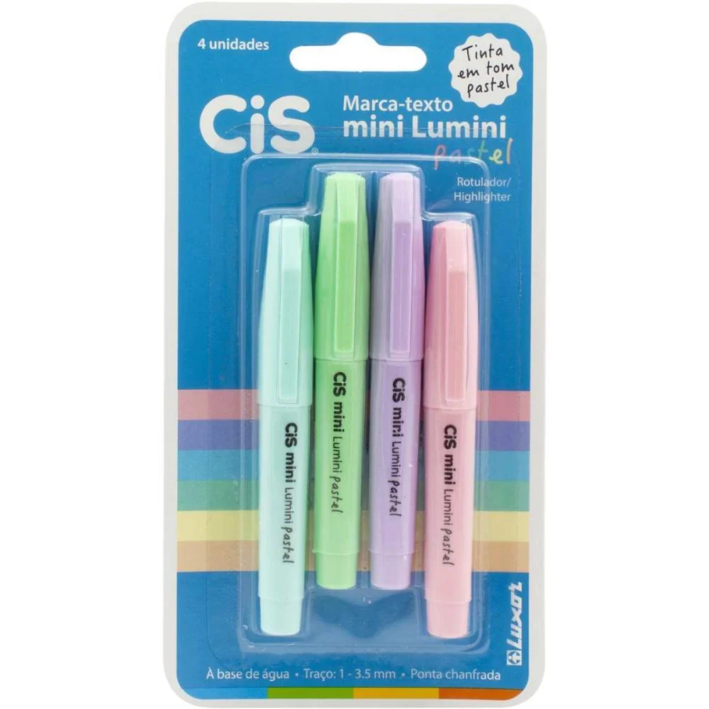 CANETA MARCA TEXTO CIS LUMINI MINI PASTEL 4 CORES SERTIC (BL.C/04)