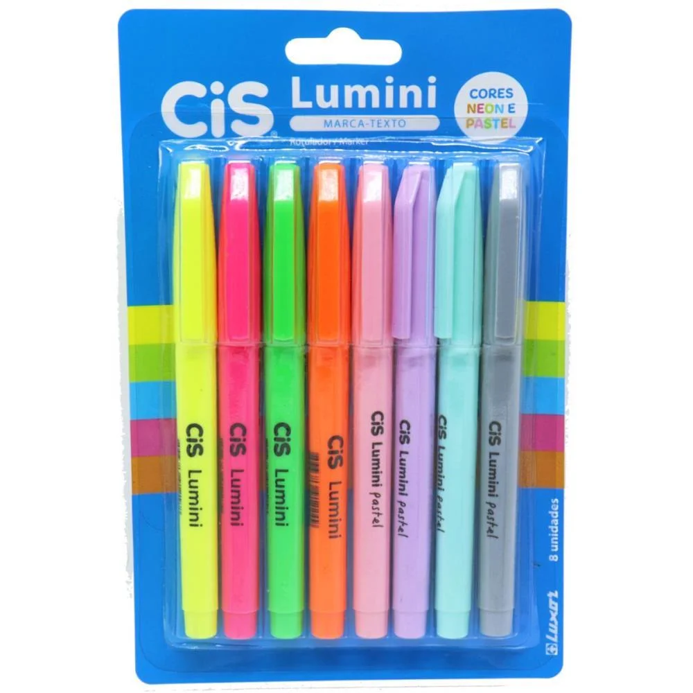 CANETA MARCA TEXTO CIS LUMINI 8 CORES BLISTER SERTIC (BLISTER)