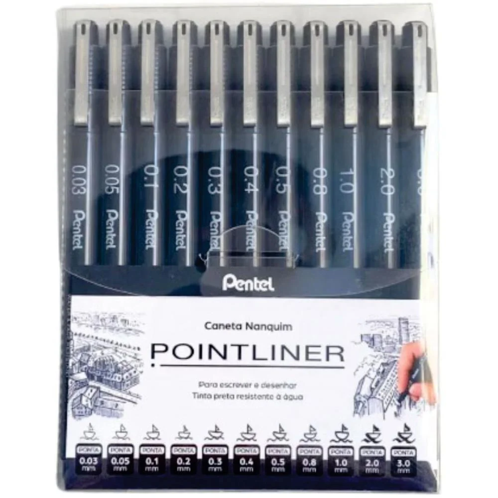 CANETA NANQUIM TECNICA PRETA C/11 PONTAS PENTEL (ESTOJO)