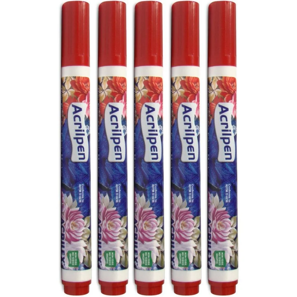 CANETA PARA TECIDO VERMELHO FOGO ACRILPEN ACRILEX (CX.C/12)