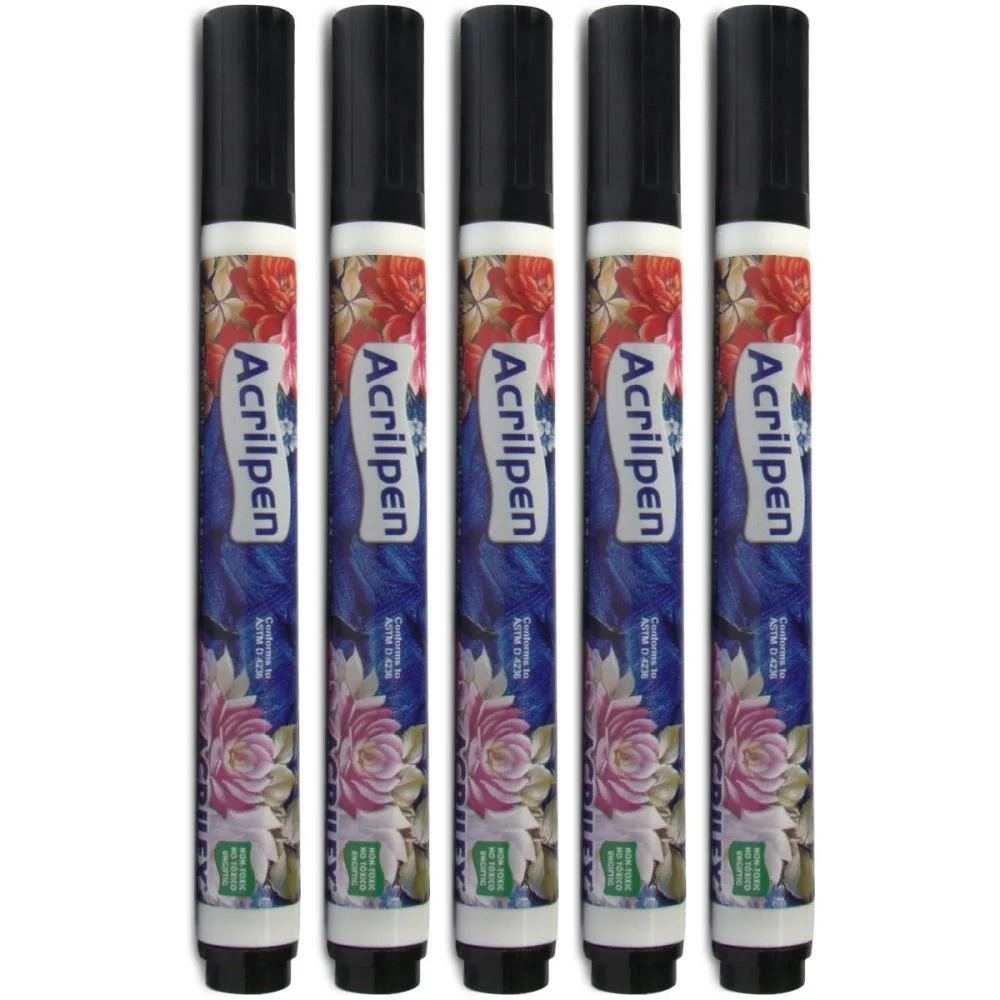 CANETA PARA TECIDO PRETO ACRILPEN ACRILEX (CX.C/12)