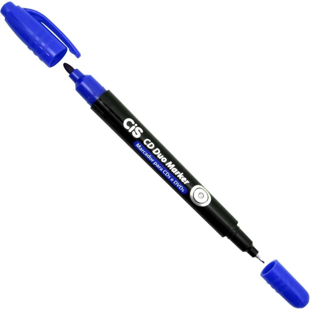 CANETA PARA CD 1.0MM CIS DUO MARKER 2PONTAS AZUL SERTIC (CX.C/12)