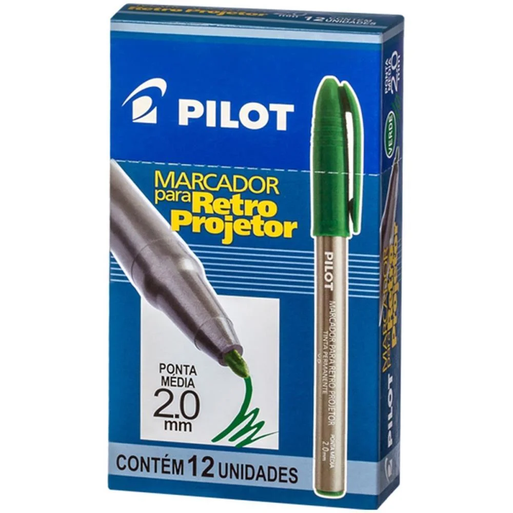 CANETA RETROPROJETOR 2.0MM MARCADOR VERDE PILOT (CX.C/12)