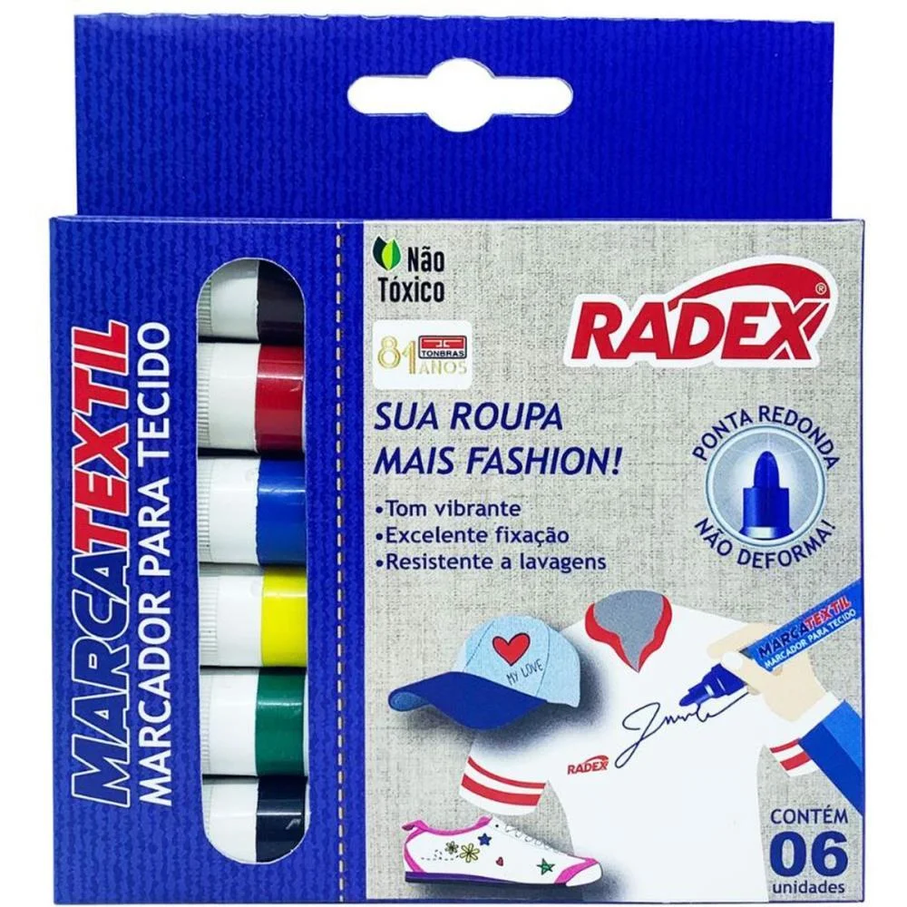 CANETA PARA TECIDO MARCATEXTIL CORES SORTIDAS RADEX (BL.C/06)