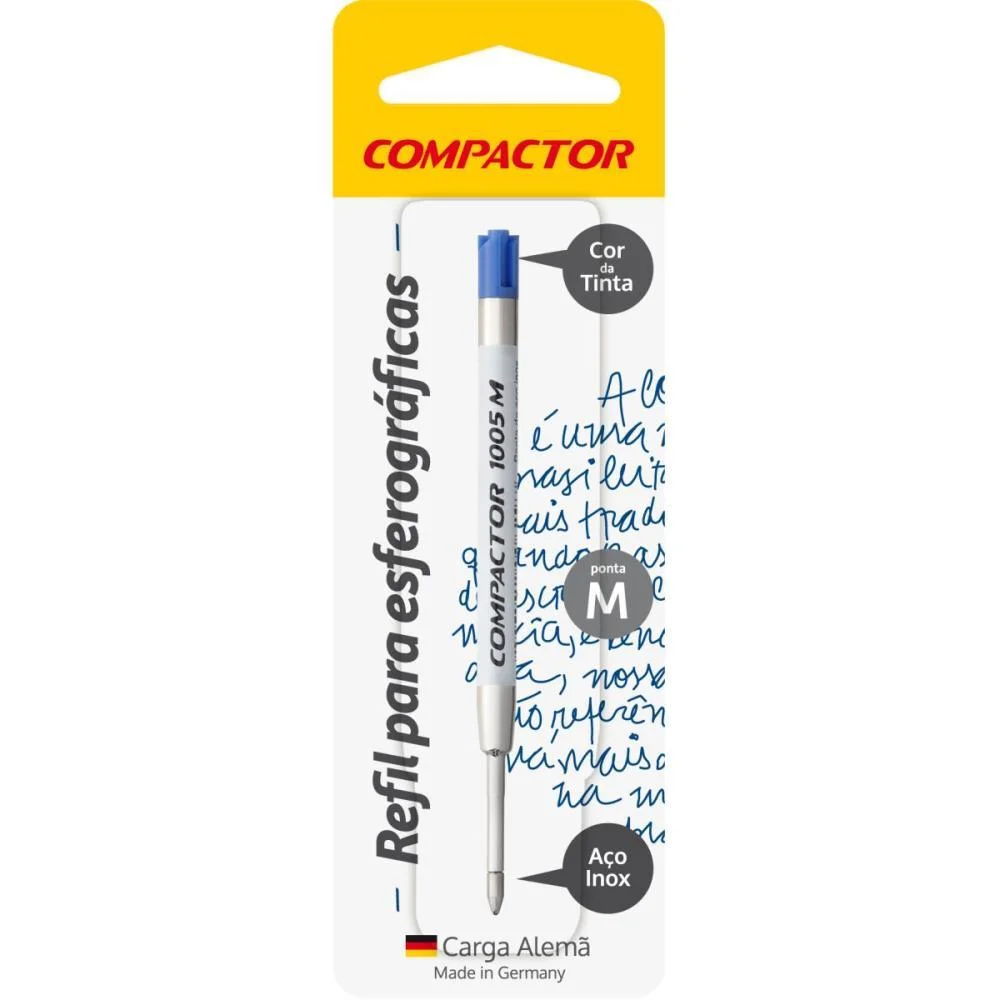 CARGA CANETA ESFEROGRAFICA 1005 METALICA AZUL BL.C/01 COMPACTOR (CX.C/10)