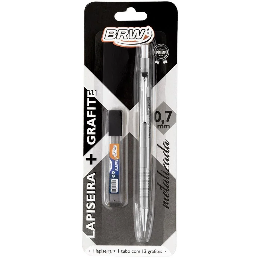 LAPISEIRA 0.7MM METALIZADA PRATA C/GRAFITE BRW (BLISTER)