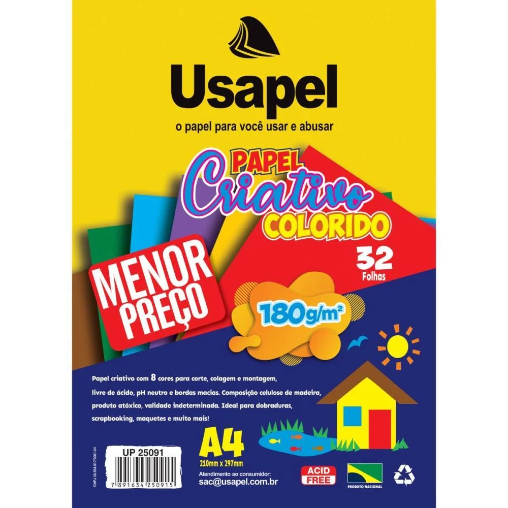 BLOCO PARA EDUCACAO ARTISTICA USAPEL 8CORES A4 180G. 32FL. FILIPERSON (PACOTE)