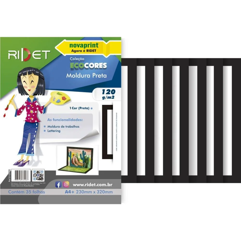 BLOCO PARA EDUCACAO ARTISTICA MOLDURA PTA A4 120G.35F.23X32C RIDET (PACOTE)