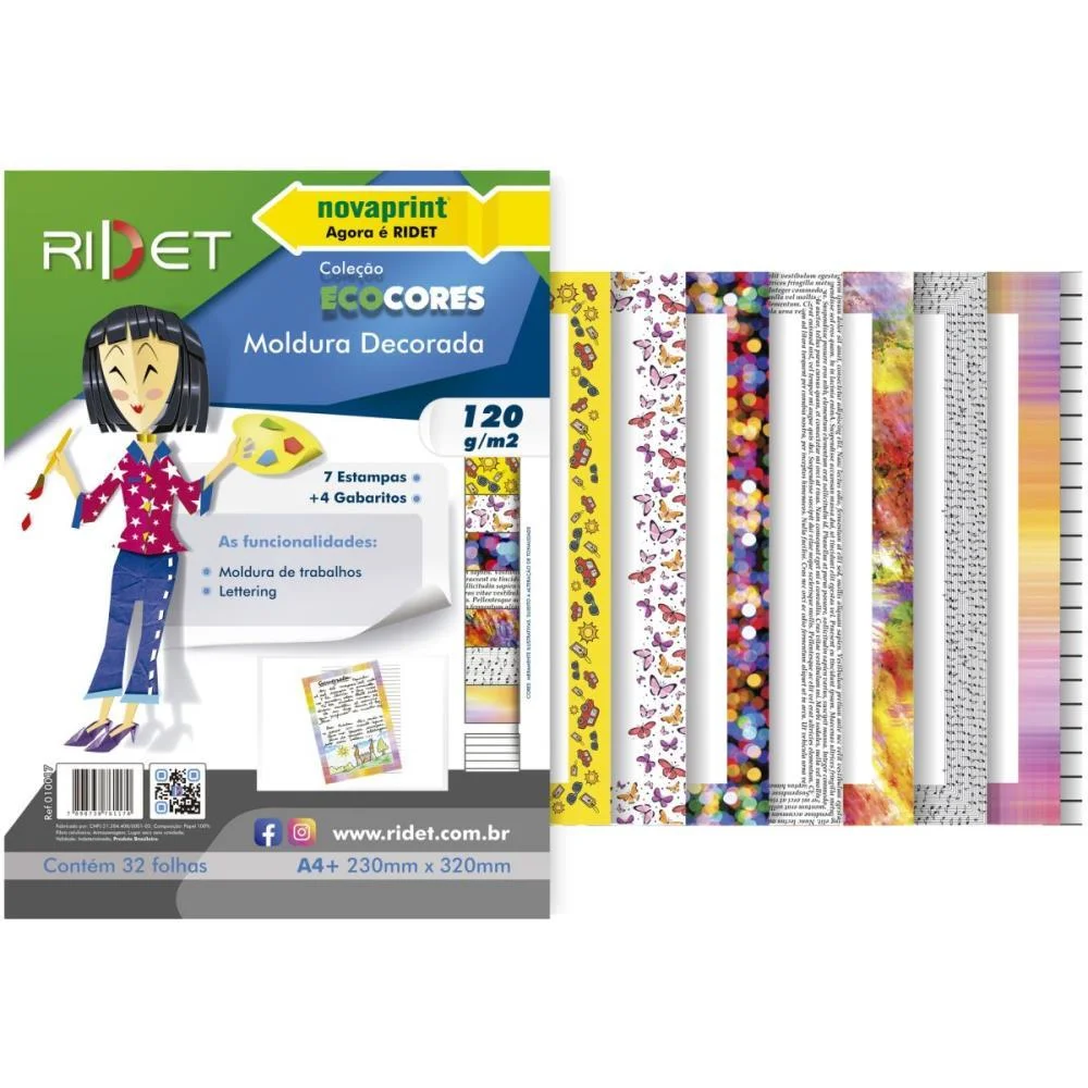 BLOCO PARA EDUCACAO ARTISTICA MOLDURA A4 DECO.120G.32F.23X32 RIDET (PACOTE)