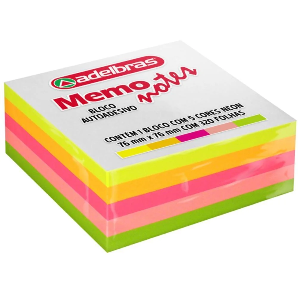 Bloco De Recado Autoadesivo Memonote Neon 76X76 320Fls Adelbras (Unidade) - imagem 2