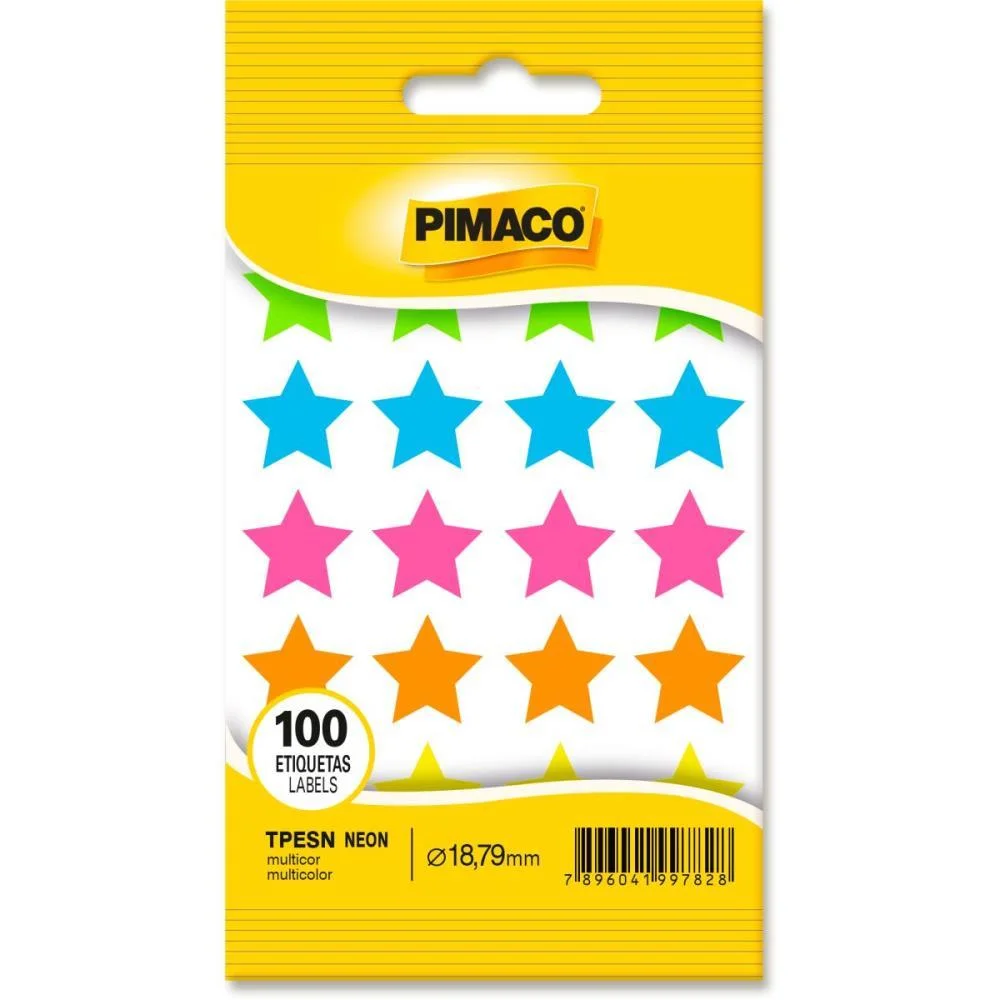 Etiqueta Lisa Com Formas Estrela Tp-18  Neon Sort. Pimaco (Ct.c/100) - imagem 2