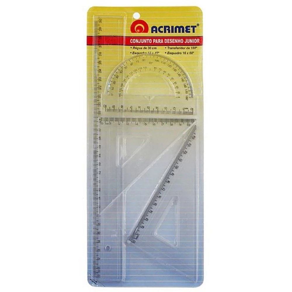Conjunto Para Desenho Reg.30Cm+2Esq.16Cm+Tran.180ºcr Acrimet - imagem 3