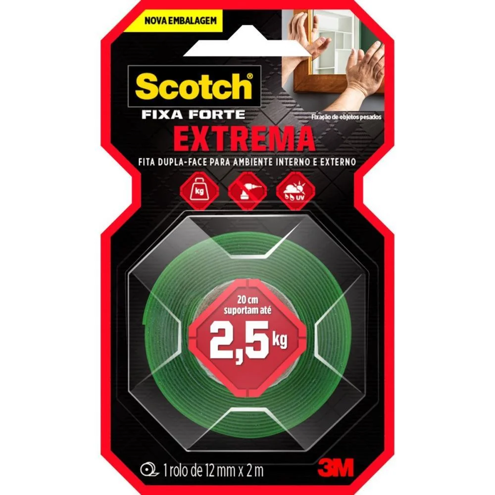 Fita Fixa Forte Espuma Extrema Ate 2,5Kg 12X2M 3M - imagem 3