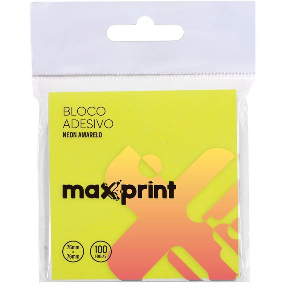 Bloco De Recado Autoadesivo 76X76Mm Amarelo Neon 100F Maxprint (Unidade) - imagem 3